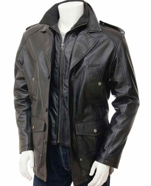 Men's High Neck Collar Black Peacoat